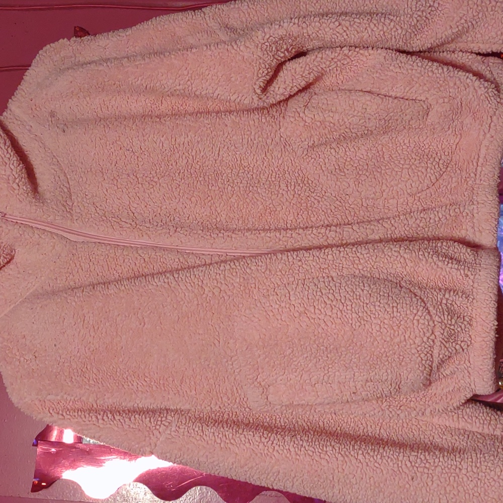 Fuzzy pink zip up sweater